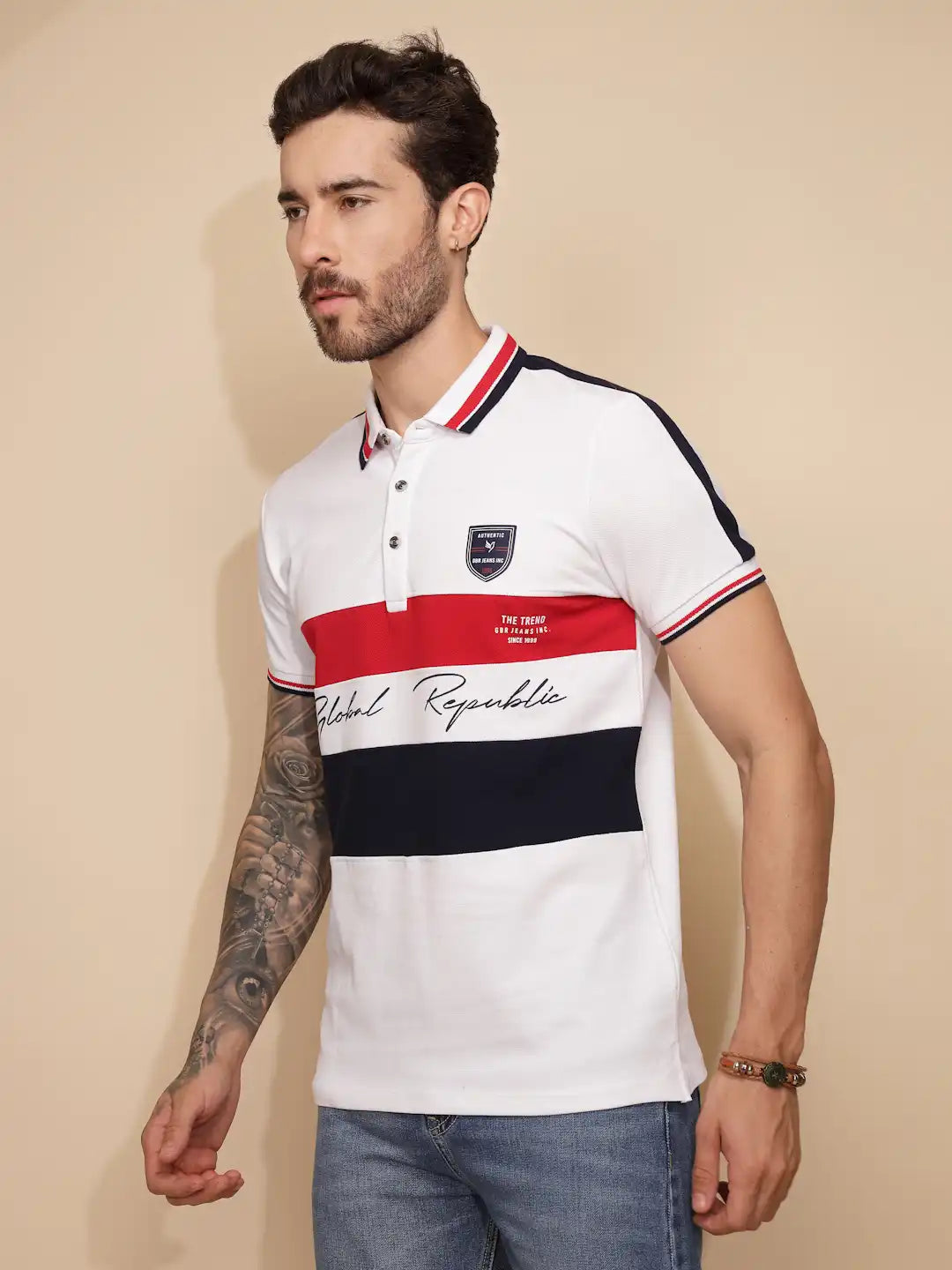 White Cotton Regular Fit T-Shirt For Men - Global Republic