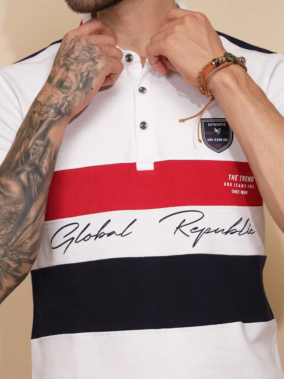 White Cotton Regular Fit T-Shirt For Men - Global Republic