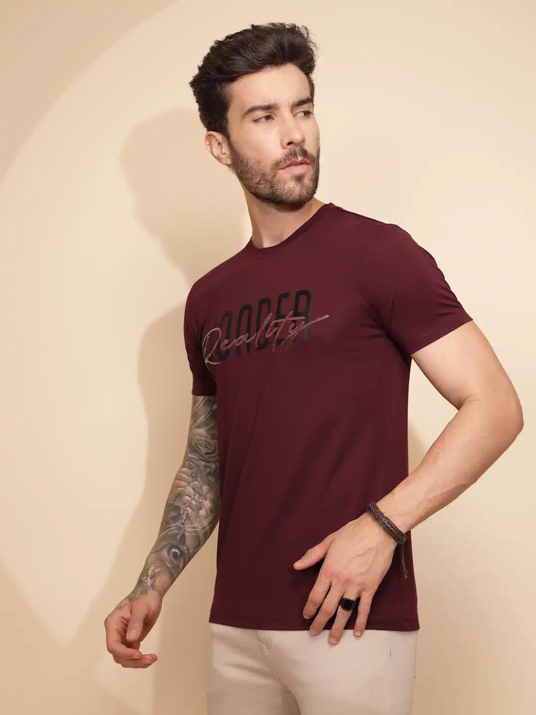 Wine Viscose Blend Blend Regular Fit T-Shirt For Men - Global Republic