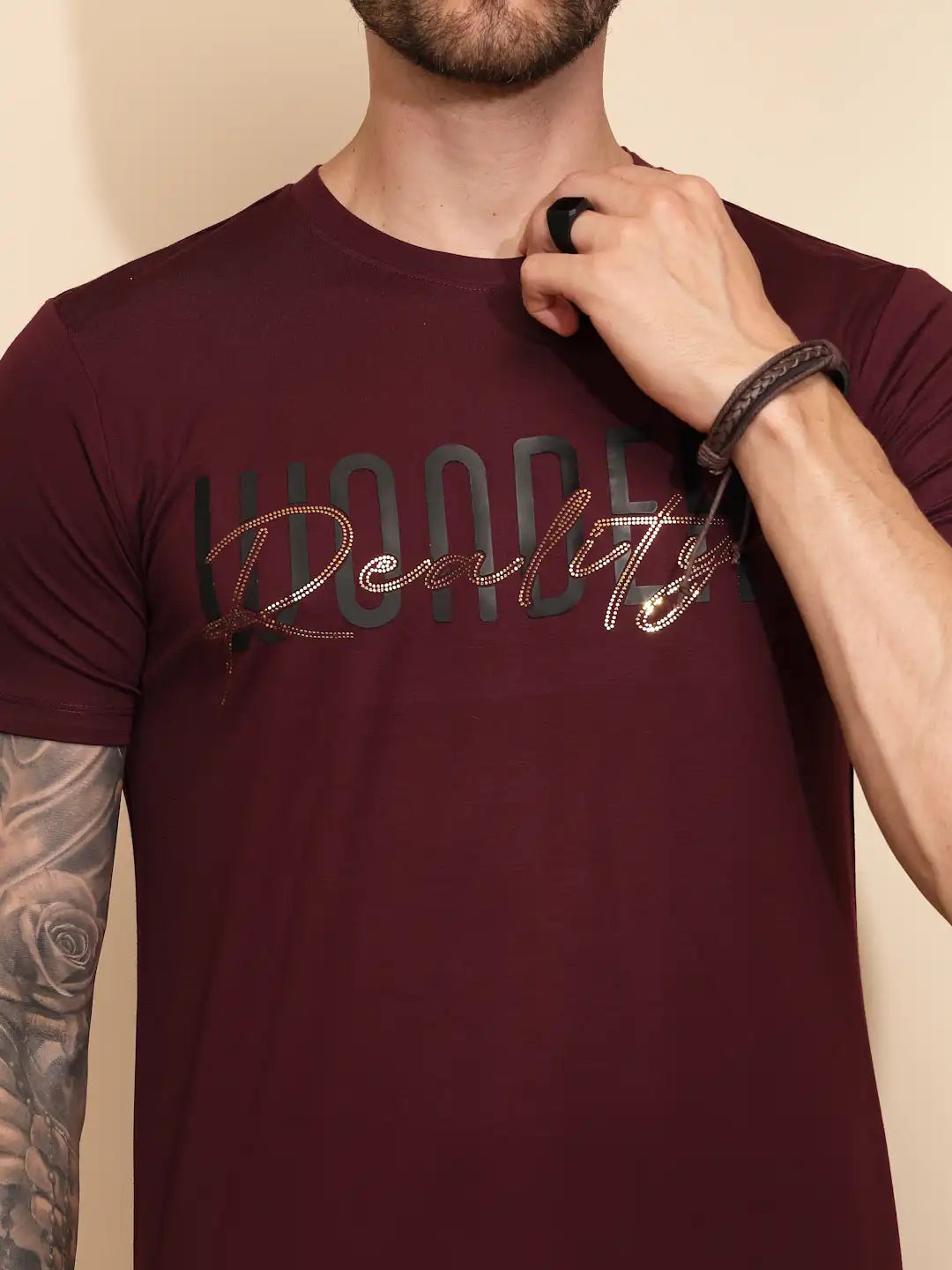 Wine Viscose Blend Blend Regular Fit T-Shirt For Men - Global Republic