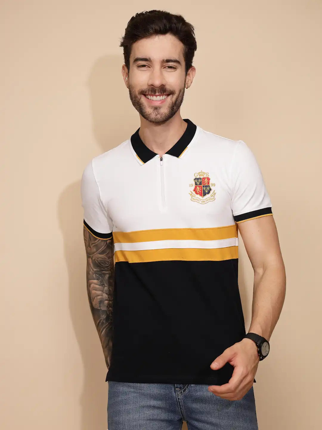 Yellow Cotton Blend Regular Fit T-Shirt For Men - Global Republic