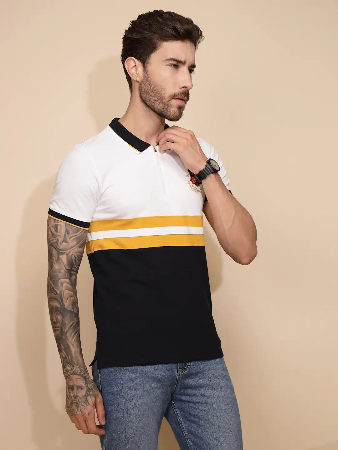 Yellow Cotton Blend Regular Fit T-Shirt For Men - Global Republic