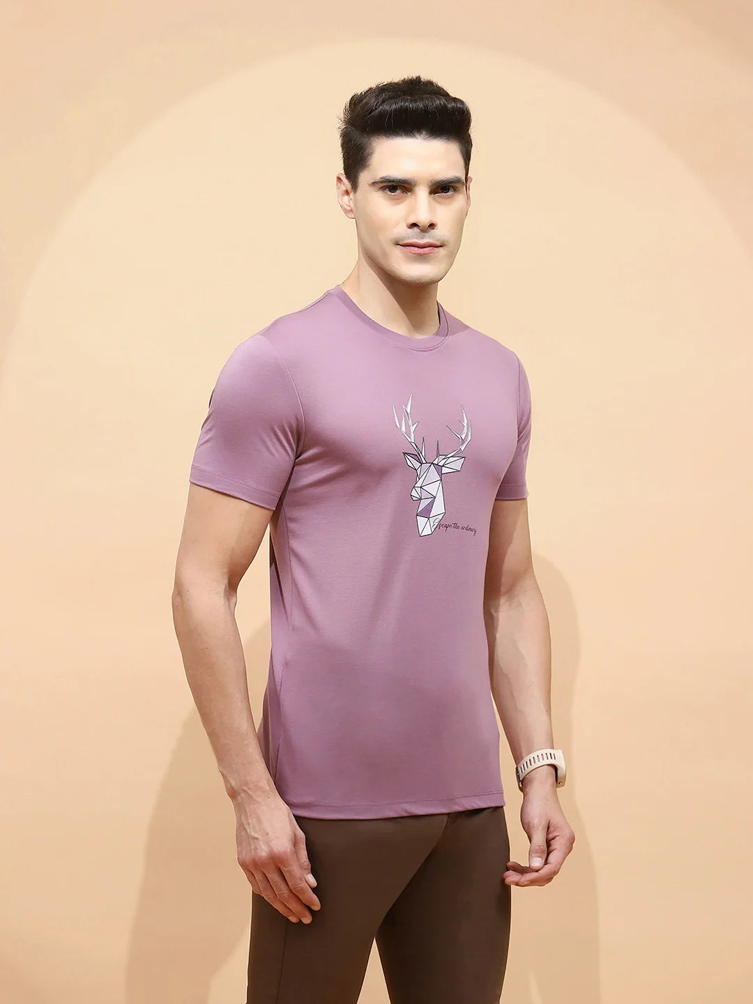 Mauve Viscose Blend Regular Fit T-Shirt For Men - Global Republic