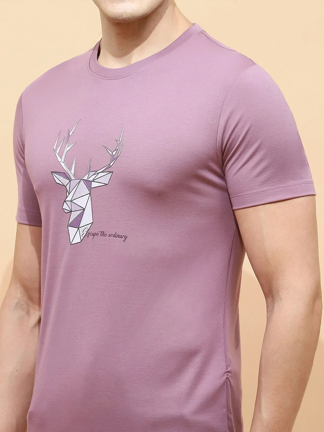 Mauve Viscose Blend Regular Fit T-Shirt For Men - Global Republic