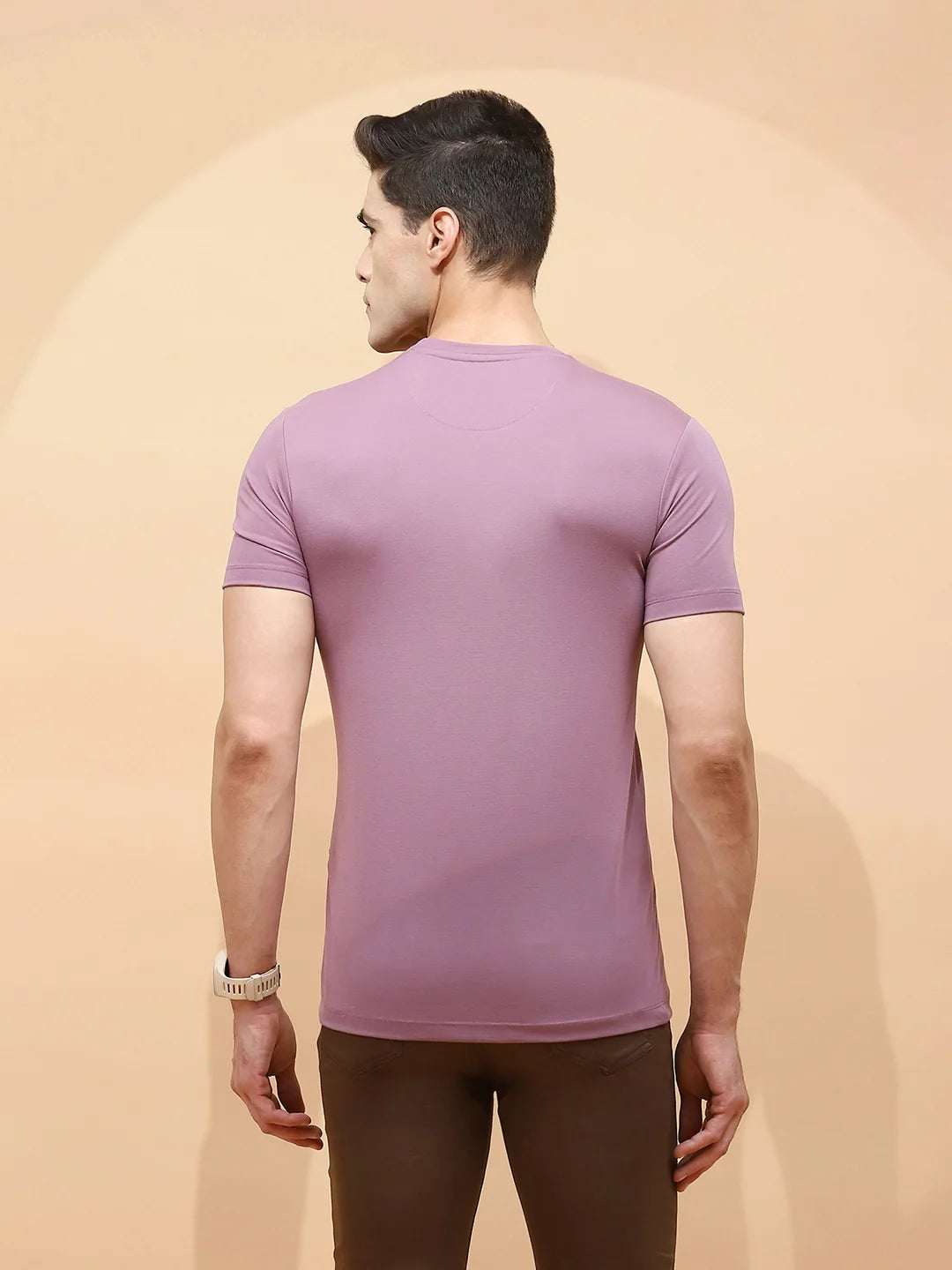Mauve Viscose Blend Regular Fit T-Shirt For Men - Global Republic