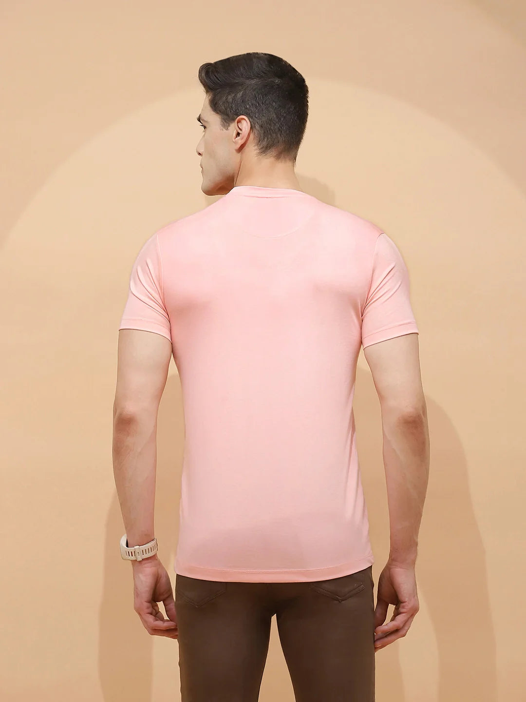 Peach Viscose  Regular Fit T-Shirt - Global Republic