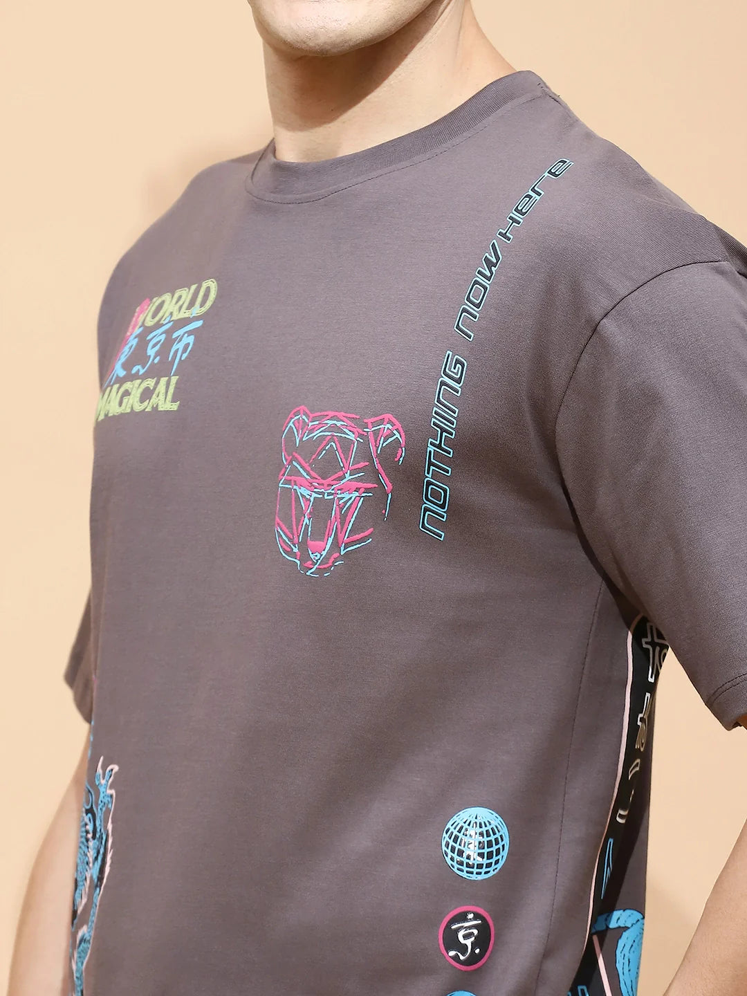 Grey Cotton Regular Fit T-Shirt For Men - Global Republic