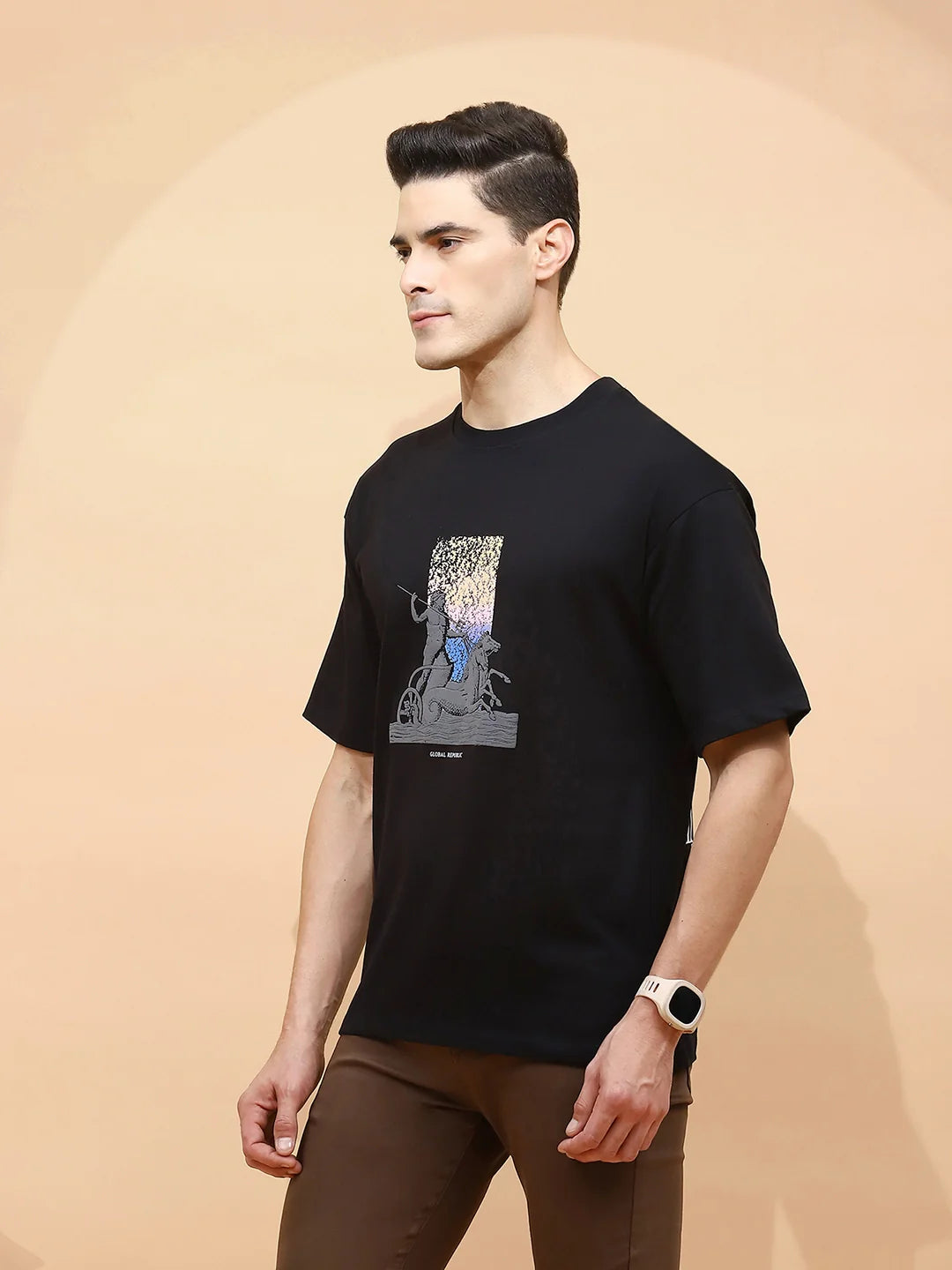 Black Viscose Regular Fit T-Shirt - Global Republic