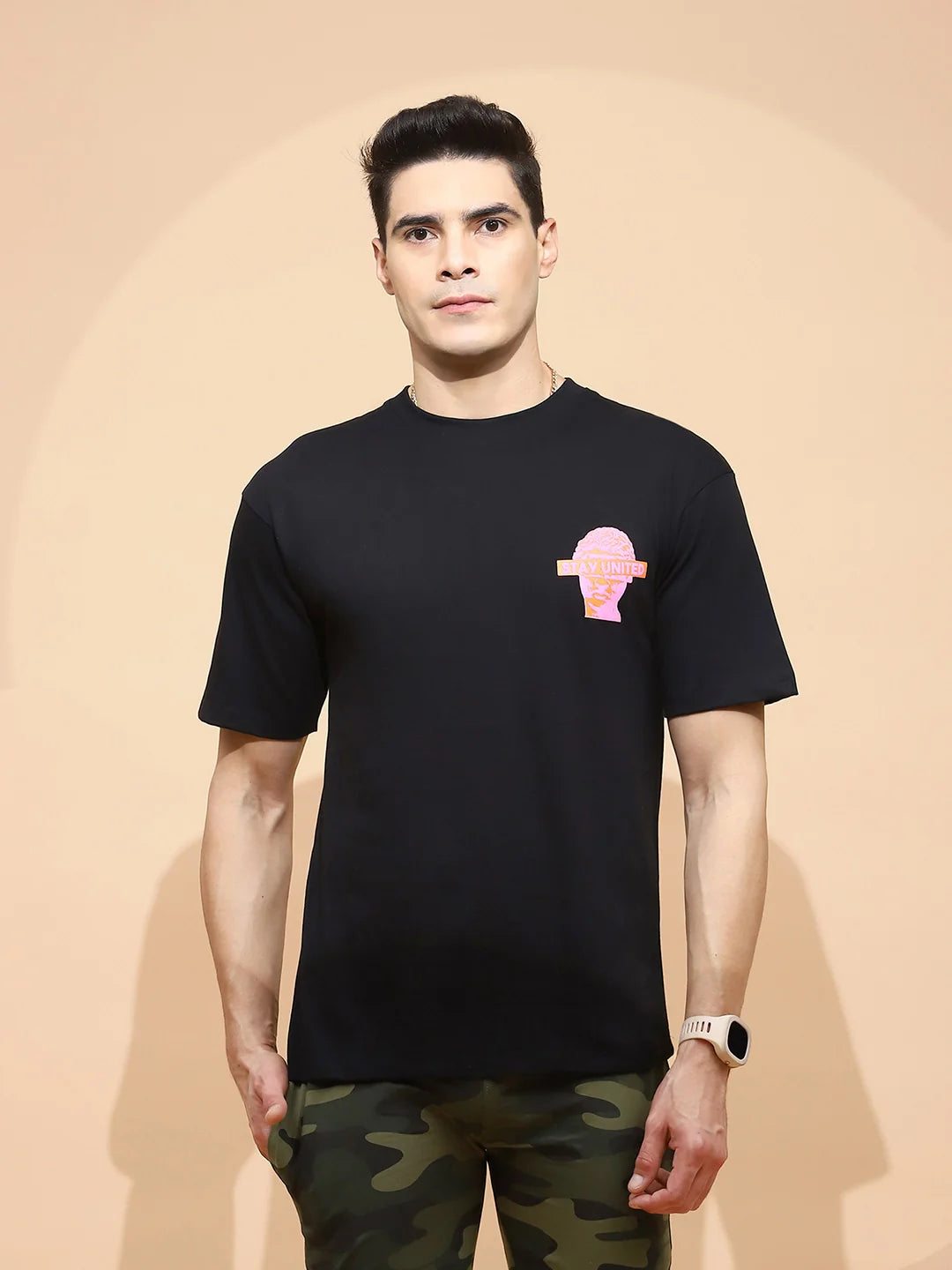 Black Back Print Cotton T-Shirt - Global Republic