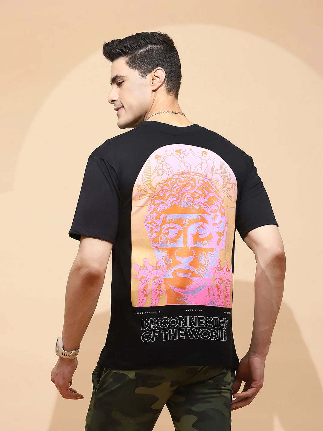 Black Back Print Cotton T-Shirt - Global Republic