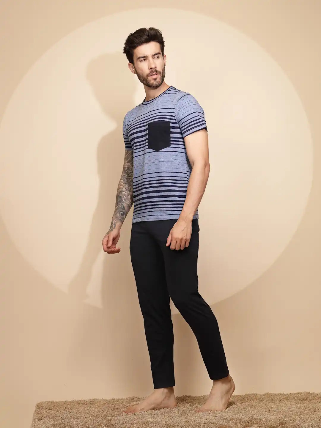 Blue Cotton Slim Fit Night Suit Set - Global Republic