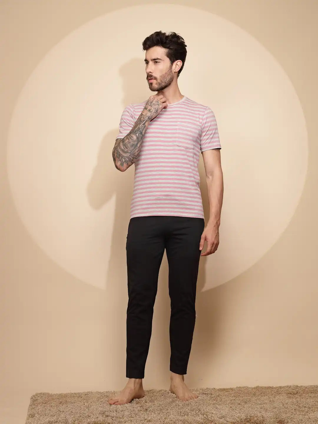 Pink Cotton Blend Slim Night Suit Set - Global Republic