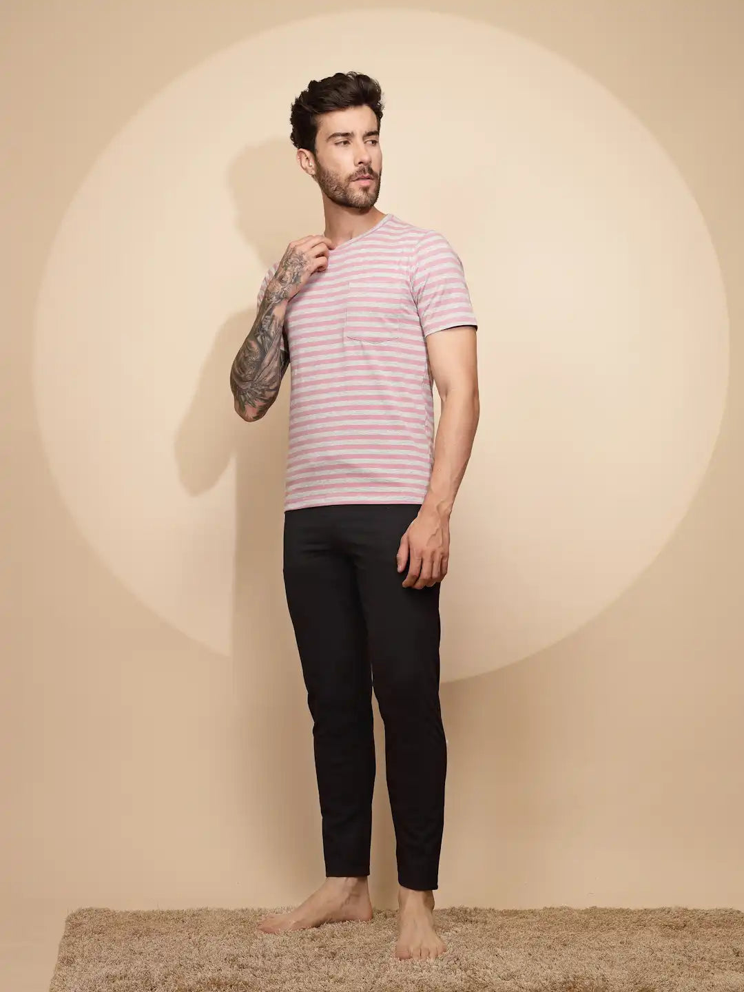 Pink Cotton Blend Slim Night Suit Set - Global Republic