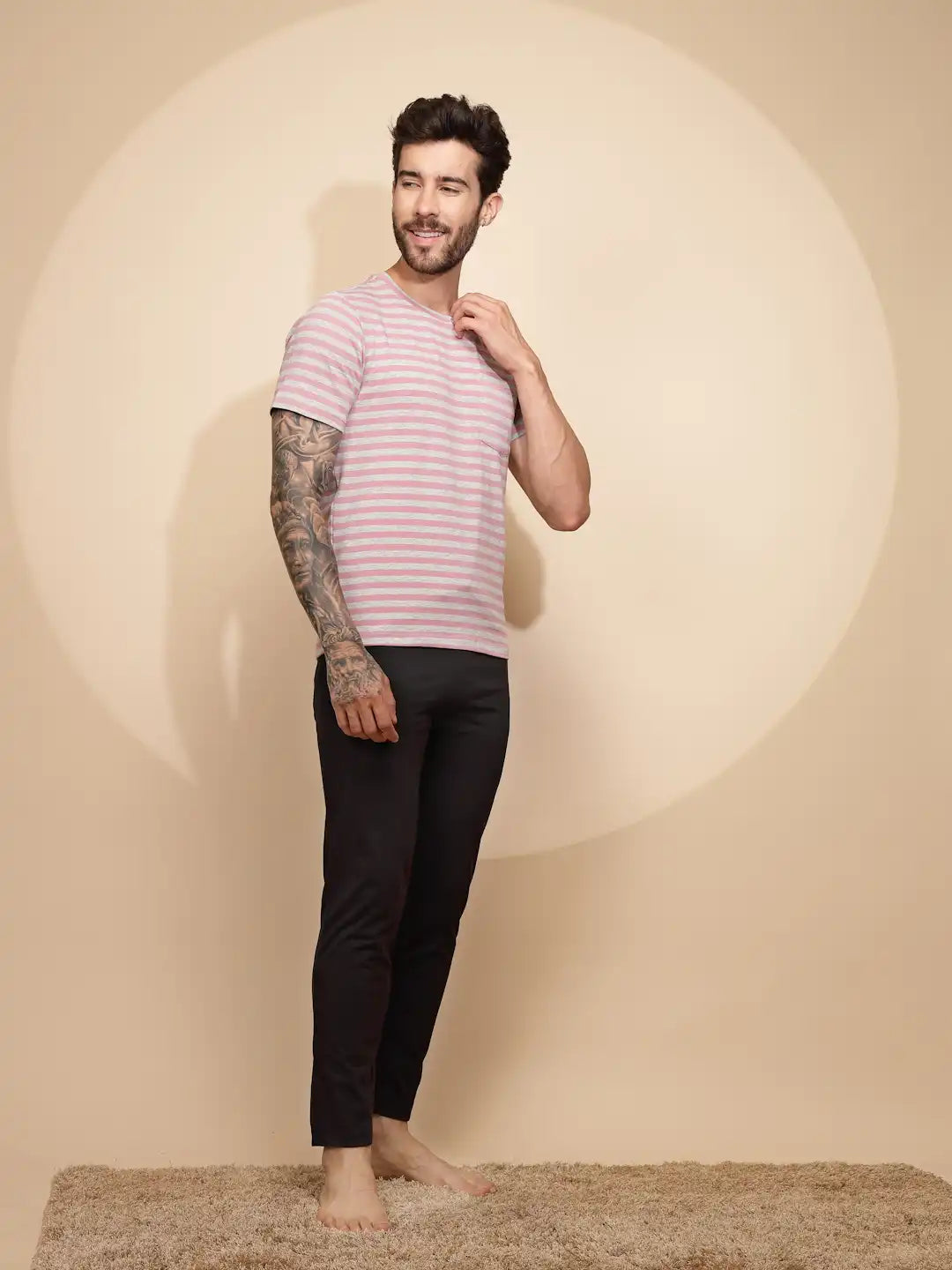 Pink Cotton Blend Slim Night Suit Set - Global Republic