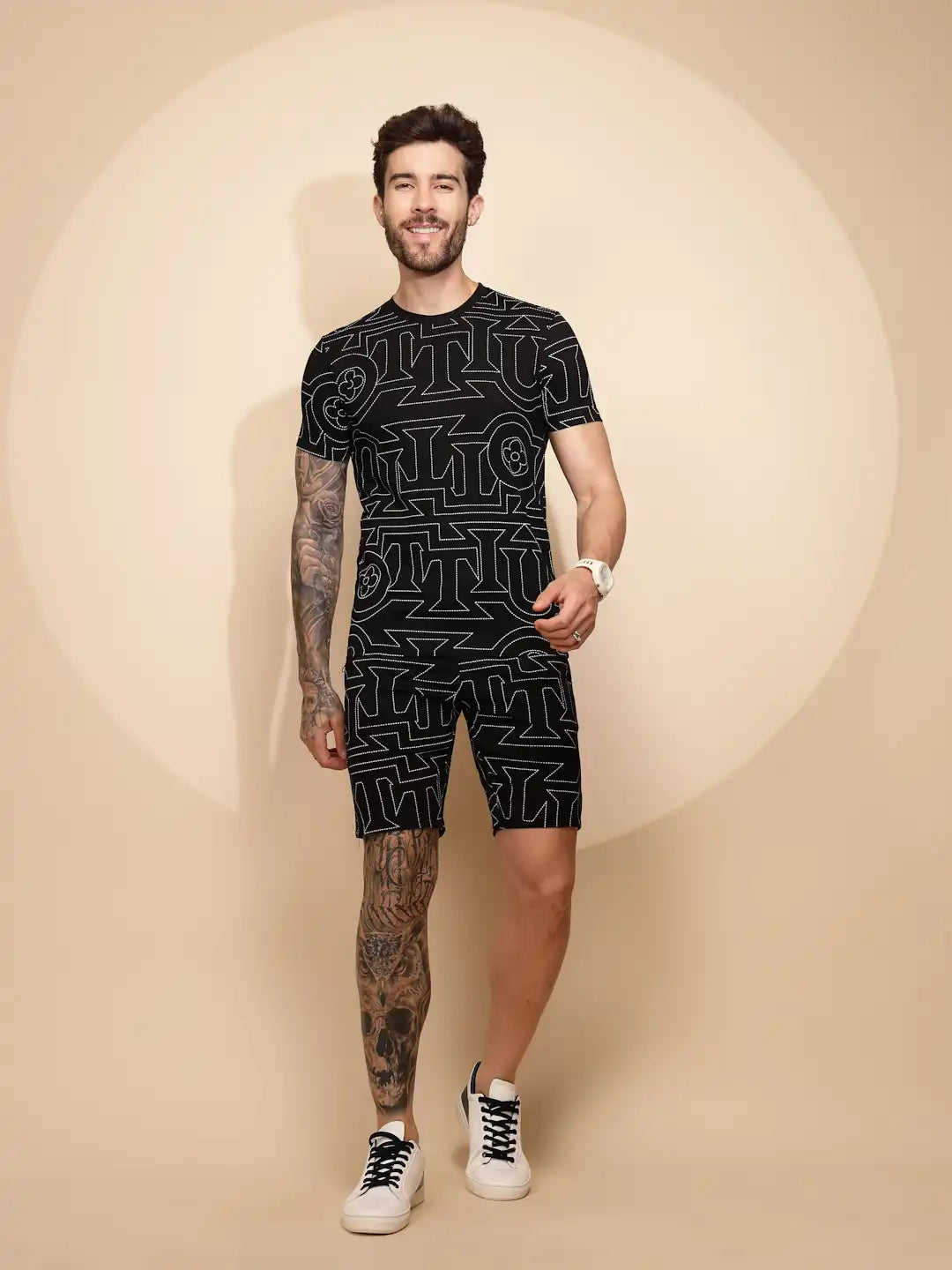 Black Viscose Blend Regular Fit Shorts Set For Men - Global Republic