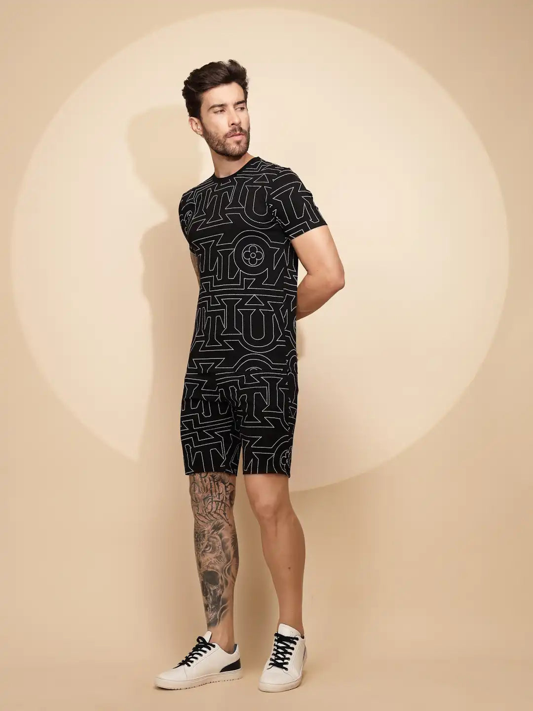 Black Viscose Blend Regular Fit Shorts Set For Men - Global Republic