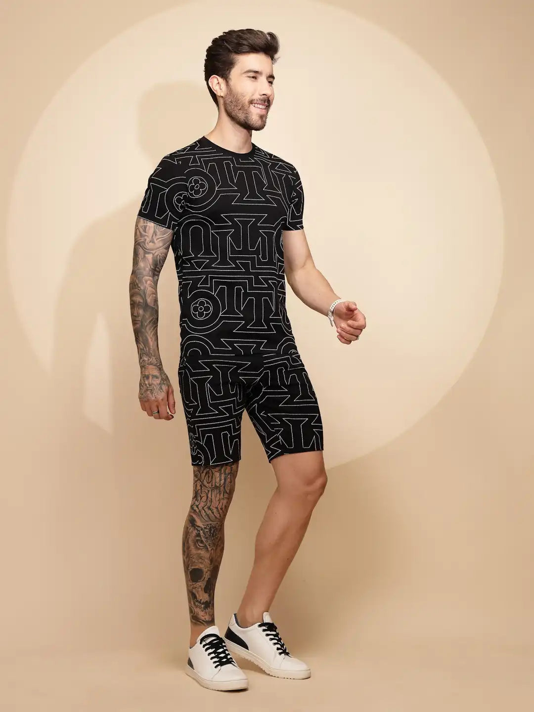 Black Viscose Blend Regular Fit Shorts Set For Men - Global Republic