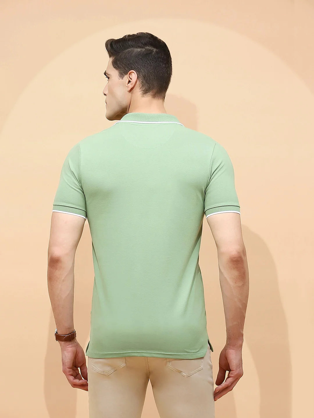 Sage Green Cotton Blend Regular Fit T-Shirt For Men - Global Republic