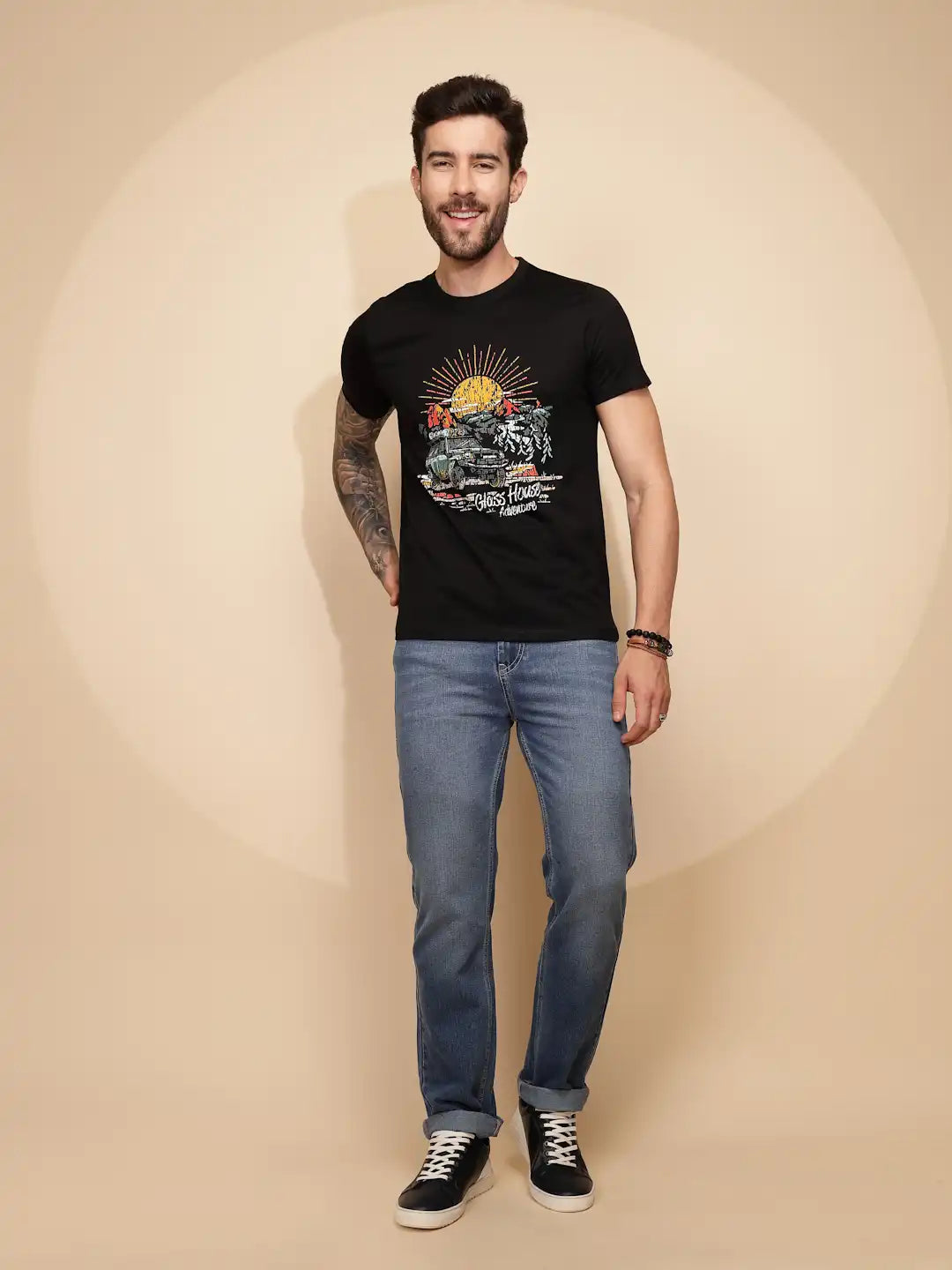 Black Cotton Regular Fit T-Shirt For Men - Global Republic