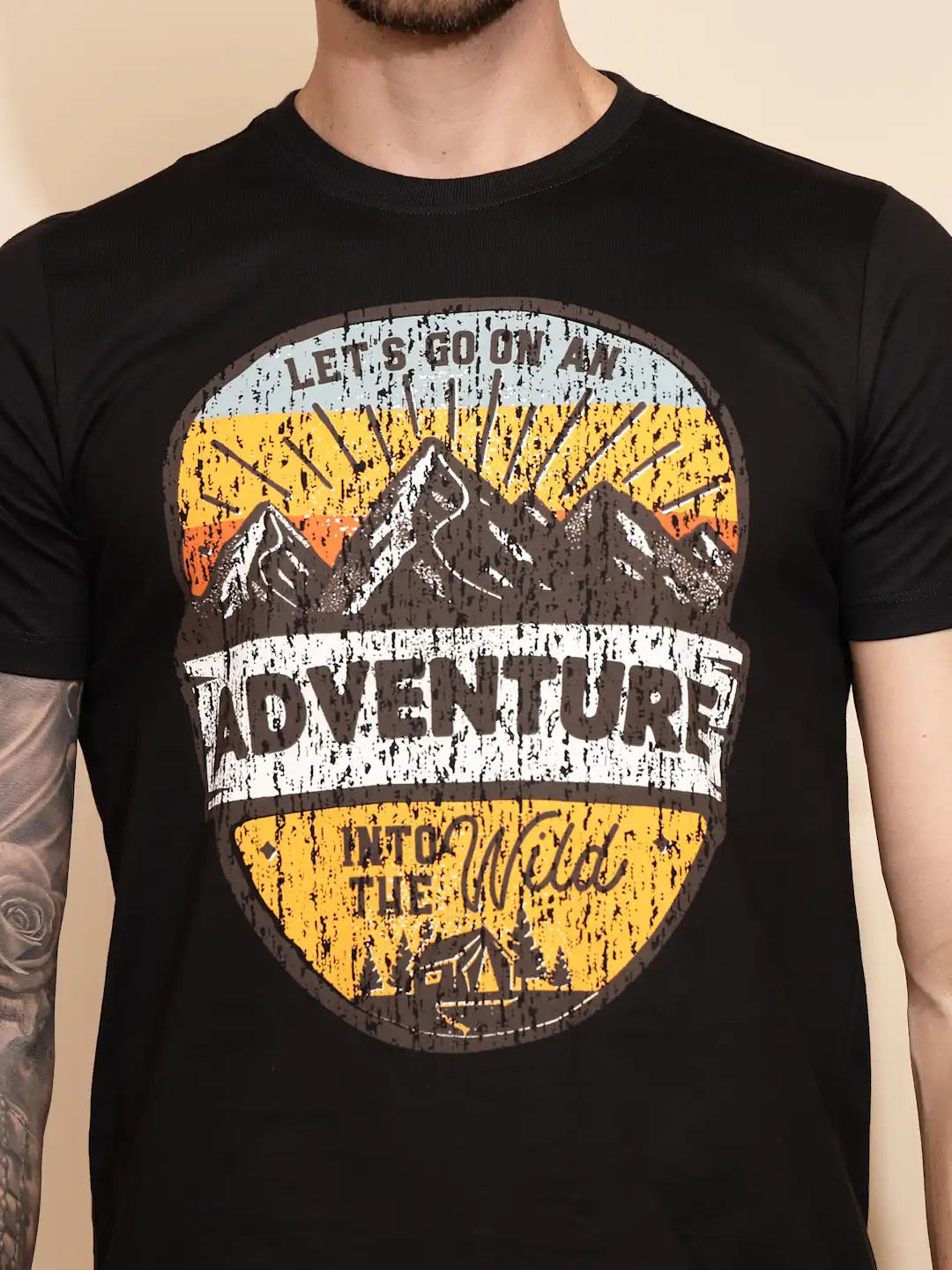 Black Cotton Regular Fit T-Shirt - Global Republic