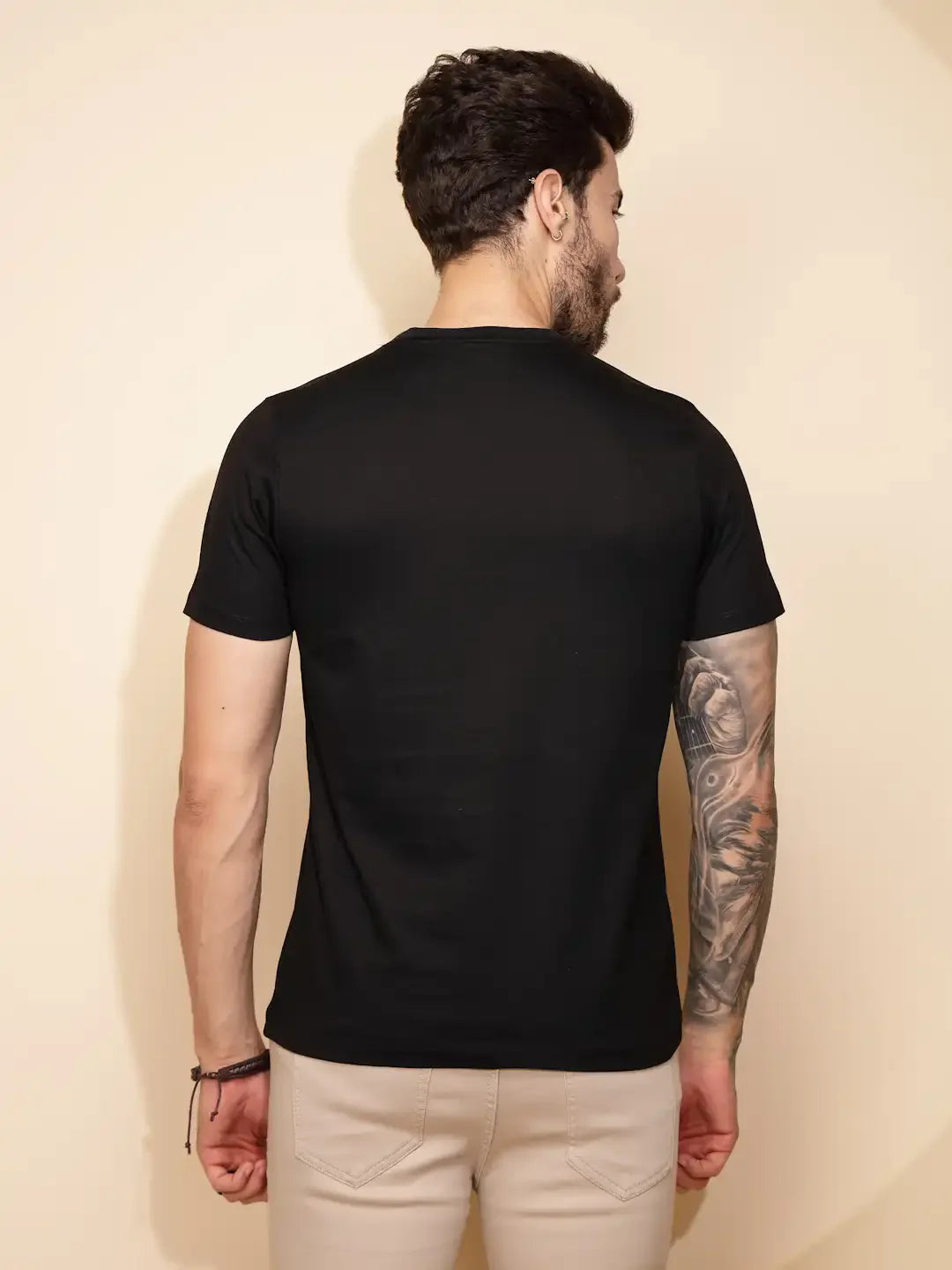 Black Cotton Regular Fit T-Shirt - Global Republic