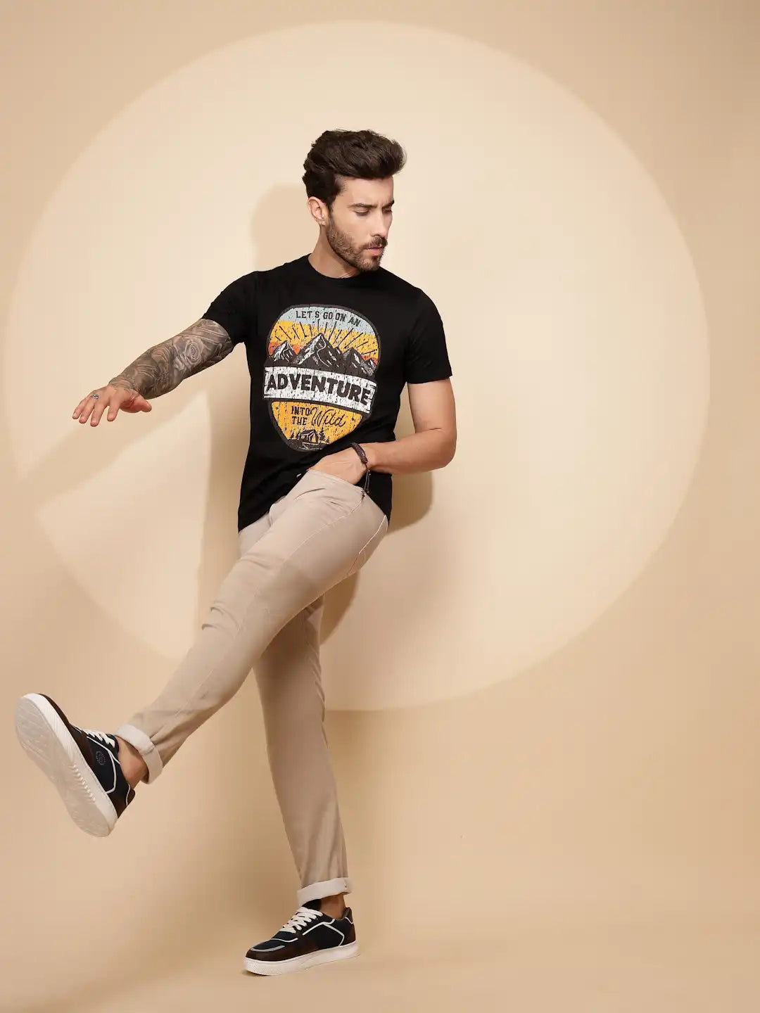 Black Cotton Regular Fit T-Shirt - Global Republic