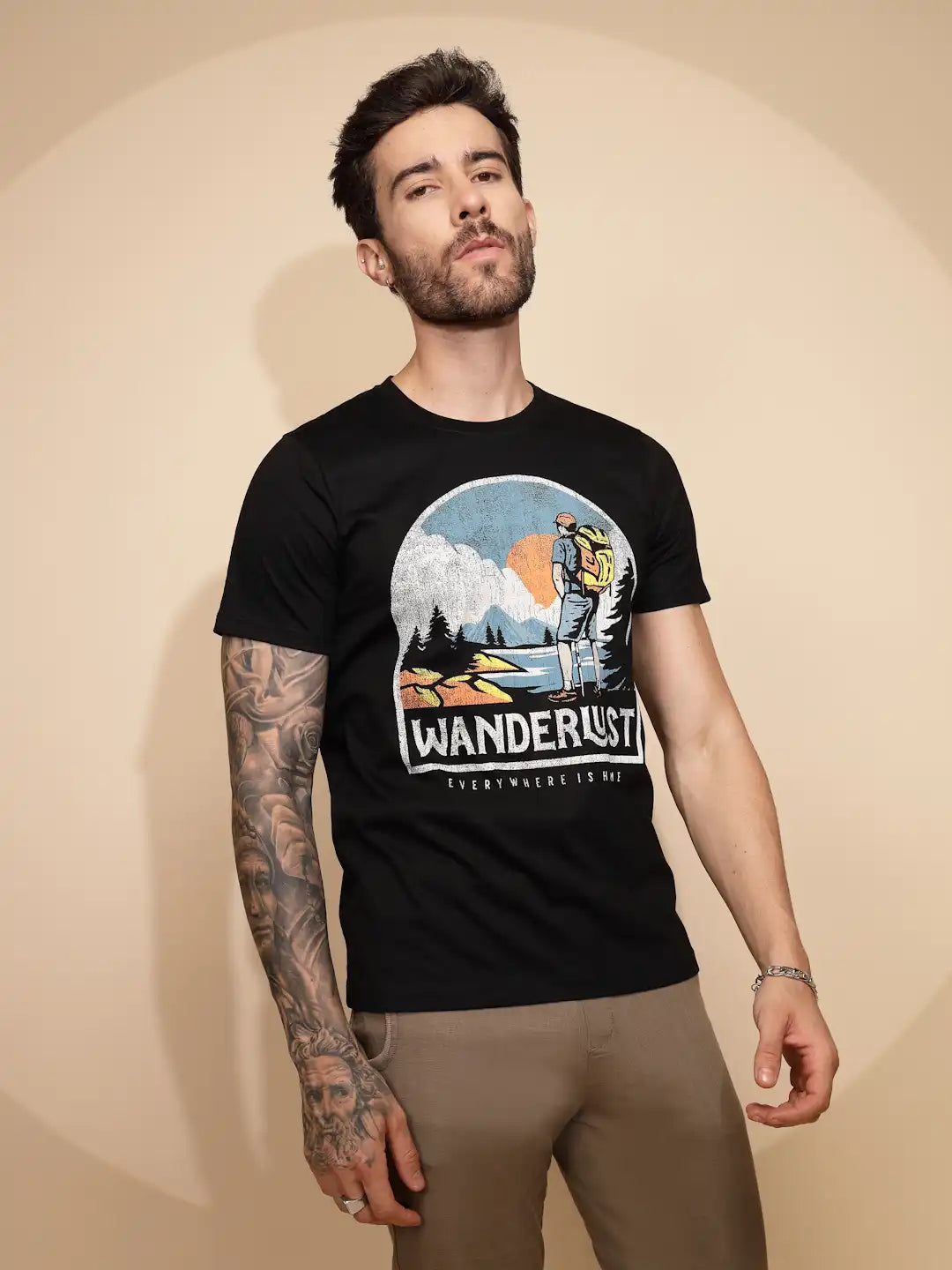 Black Printed Cotton T-Shirt - Global Republic