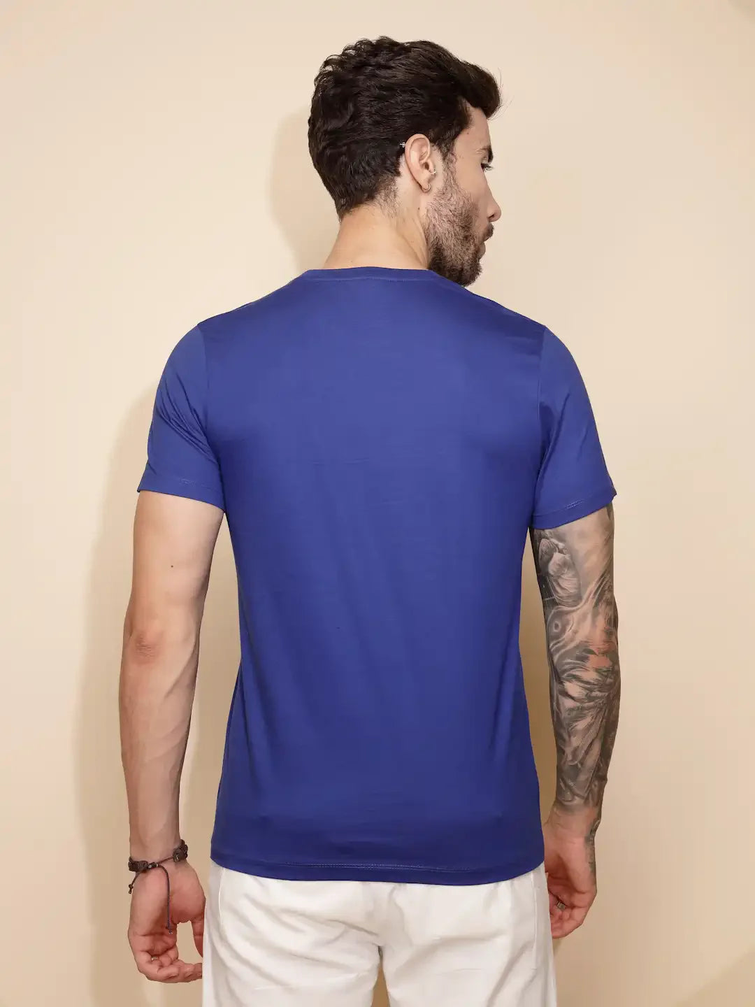 Blue Cotton Regular Fit T-Shirt For Men - Global Republic