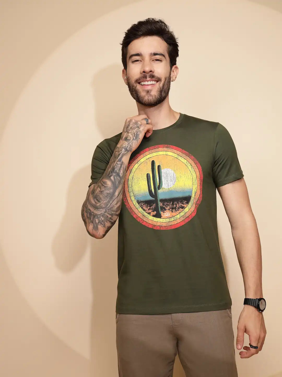 Green Cotton Regular Fit T-Shirt - Global Republic