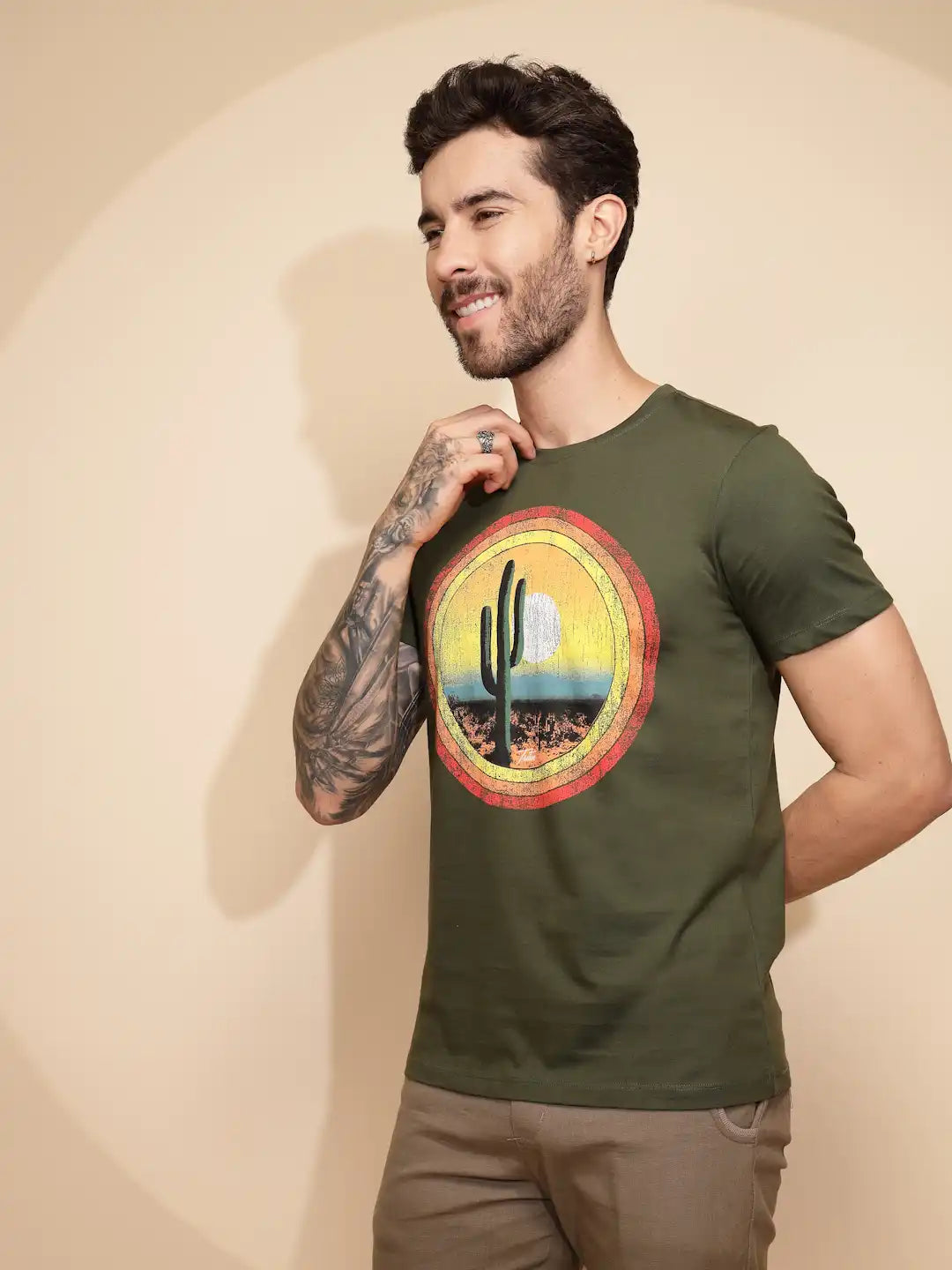 Green Cotton Regular Fit T-Shirt - Global Republic