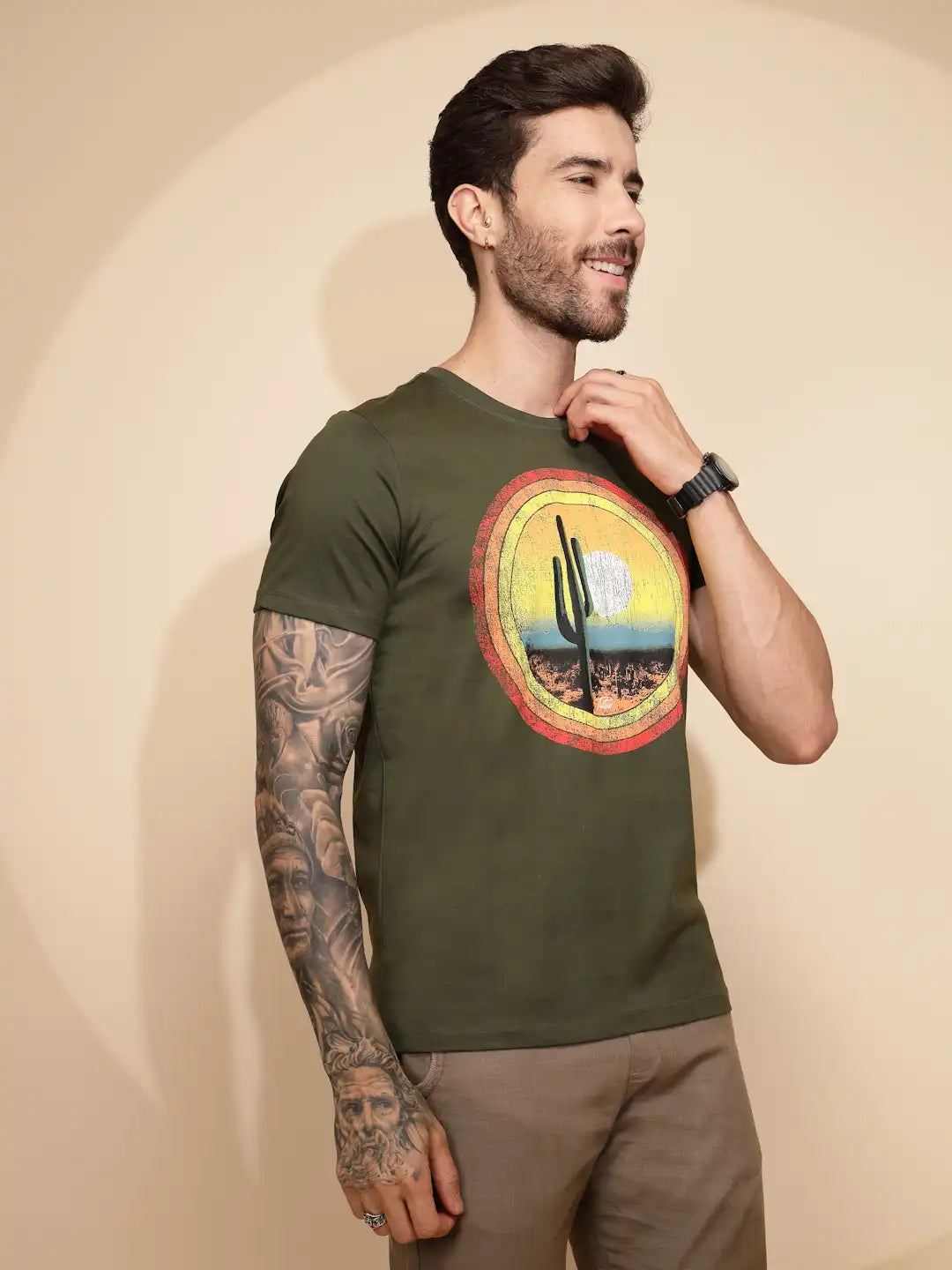 Green Cotton Regular Fit T-Shirt - Global Republic