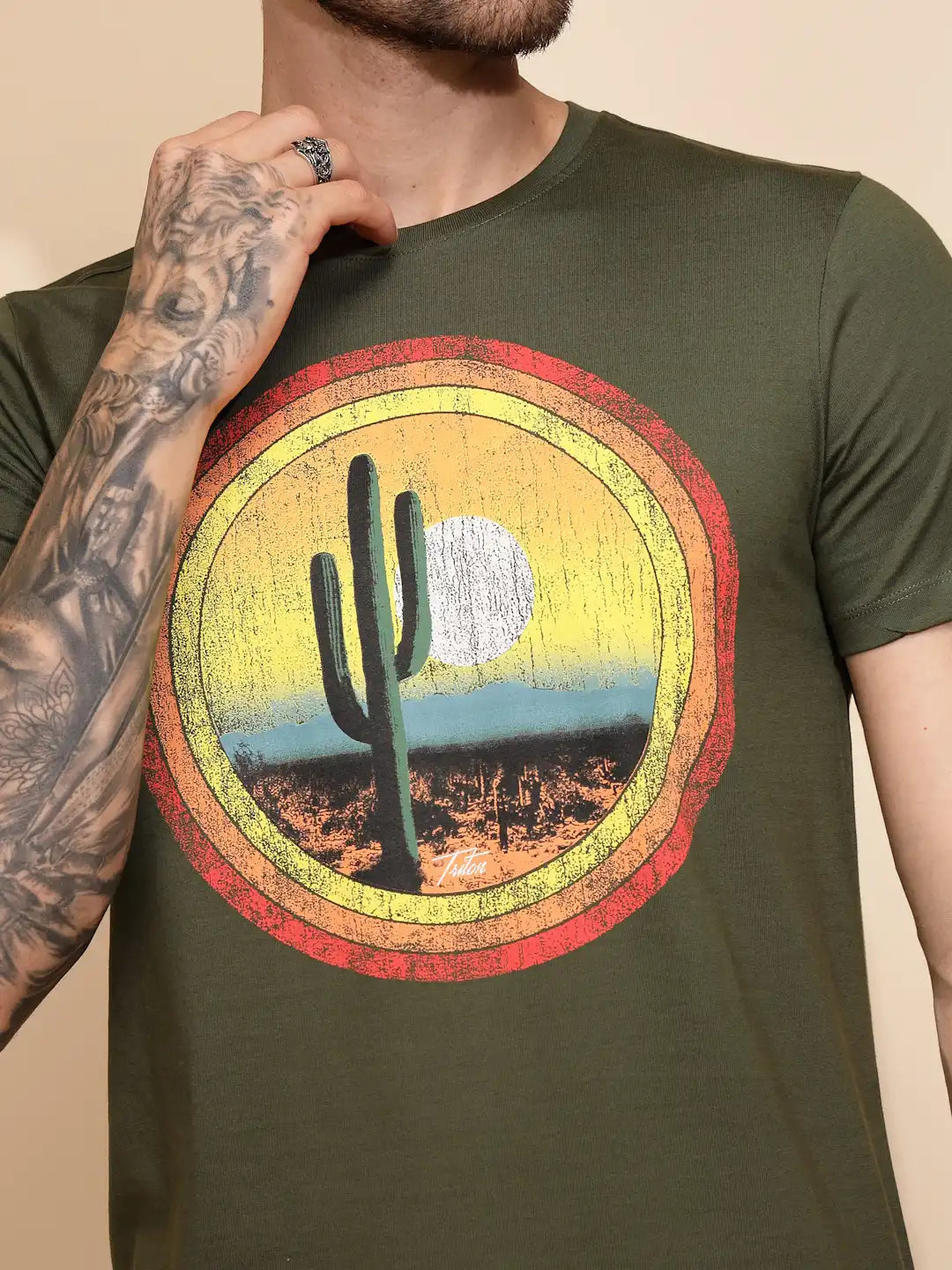 Green Cotton Regular Fit T-Shirt - Global Republic