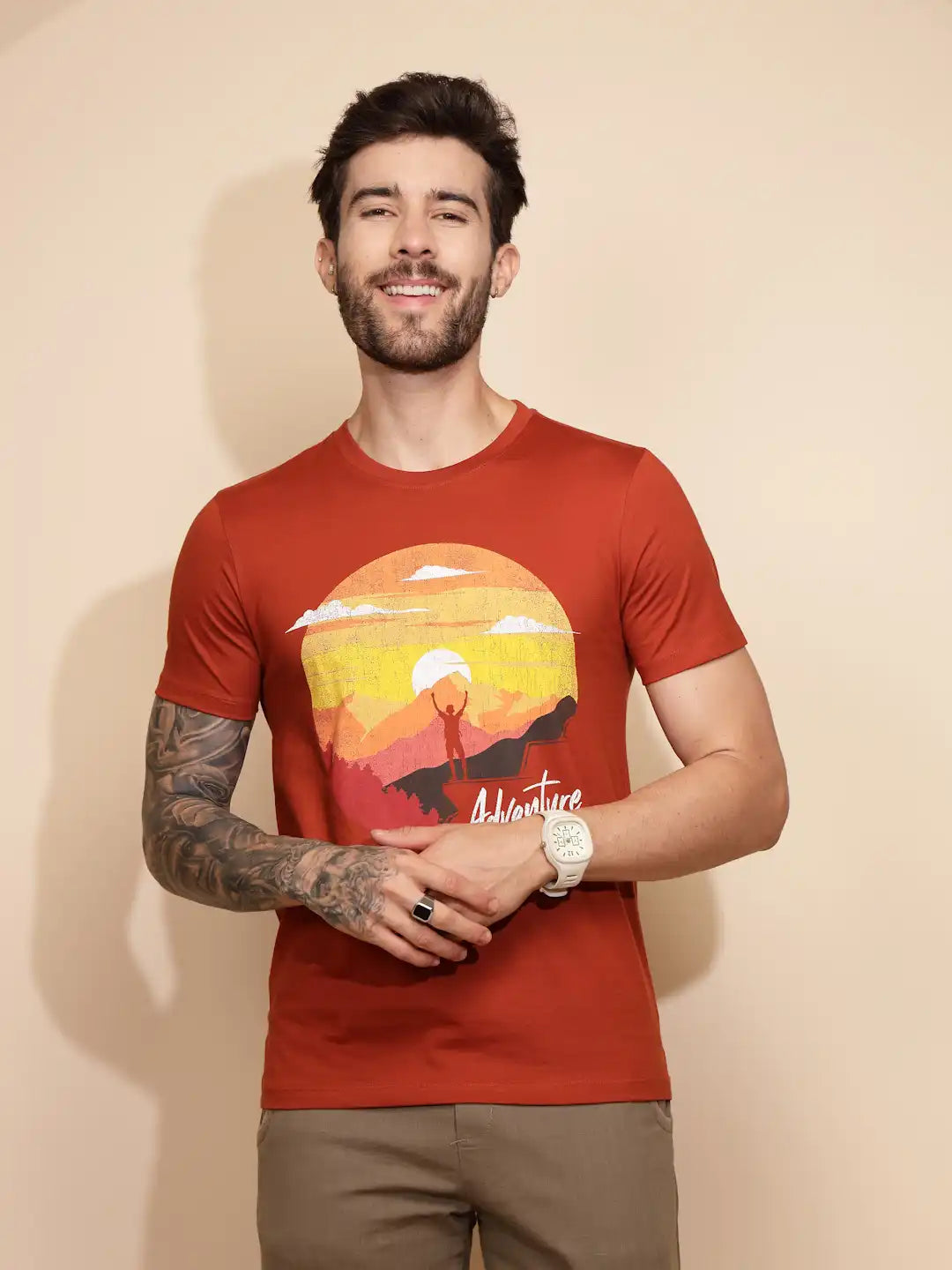 Orange Cotton Regular Fit T-Shirt - Global Republic