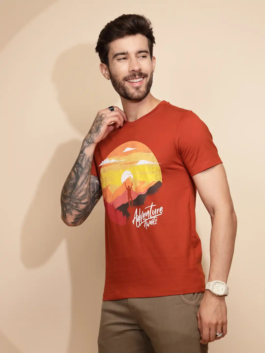 Orange Cotton Regular Fit T-Shirt - Global Republic