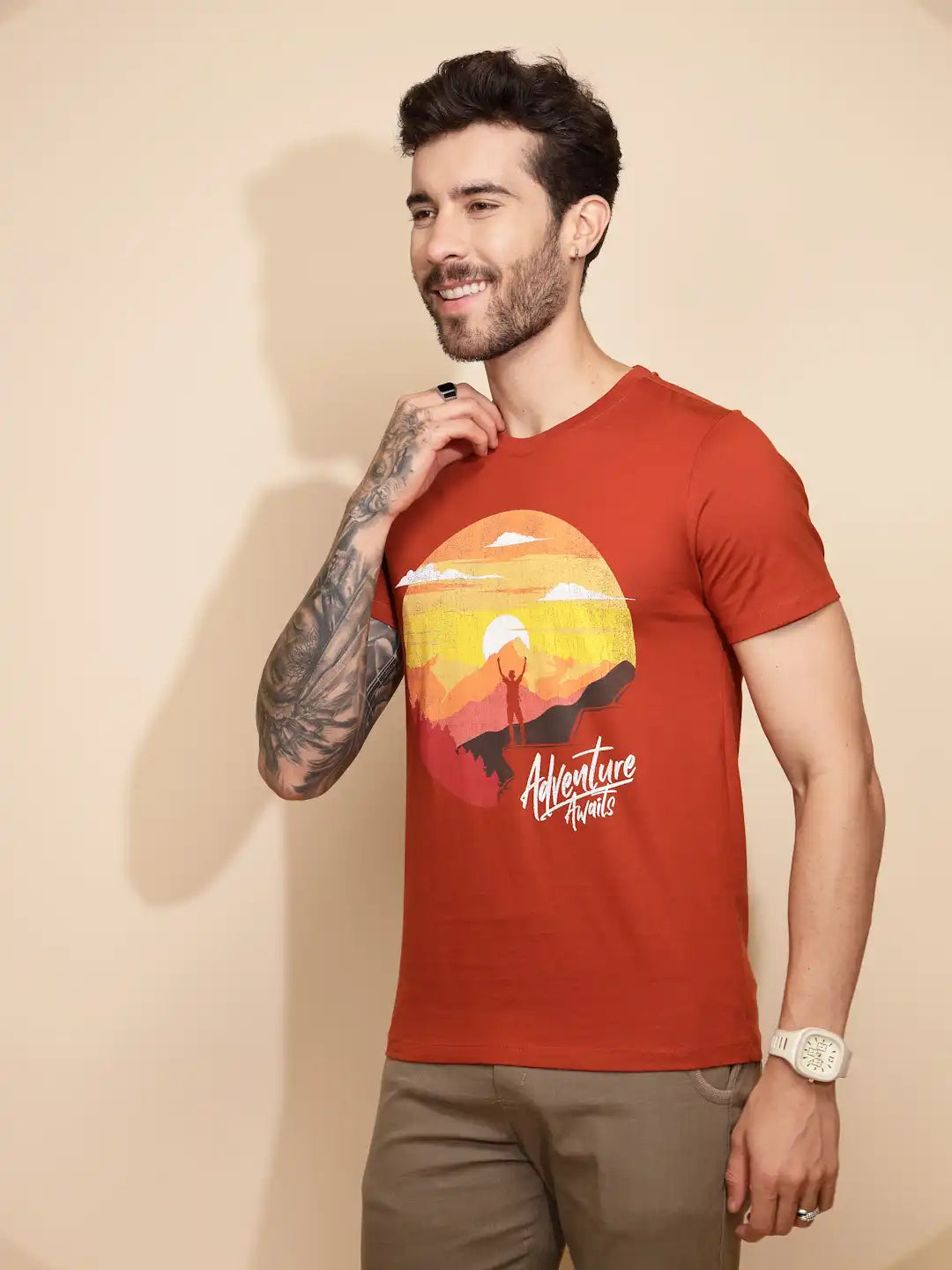 Orange Cotton Regular Fit T-Shirt - Global Republic