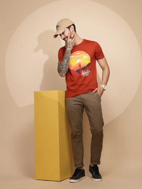 Orange Cotton Regular Fit T-Shirt For Men
