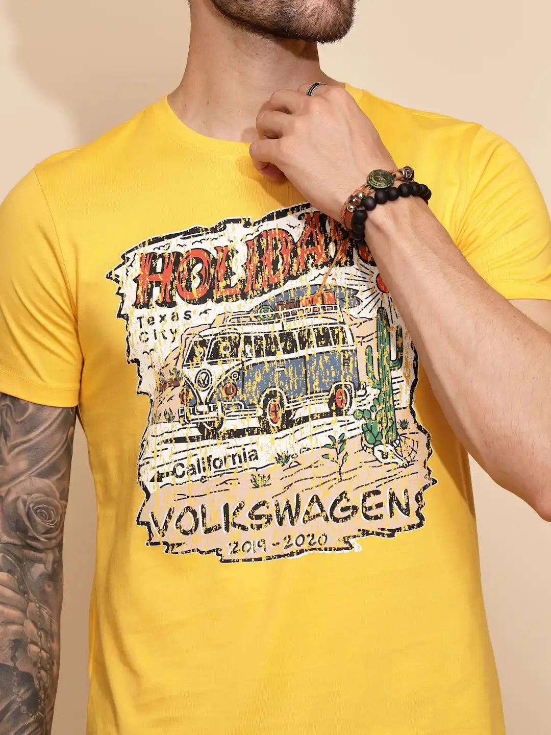 Yellow Cotton Regular Fit T-Shirt For Men - Global Republic