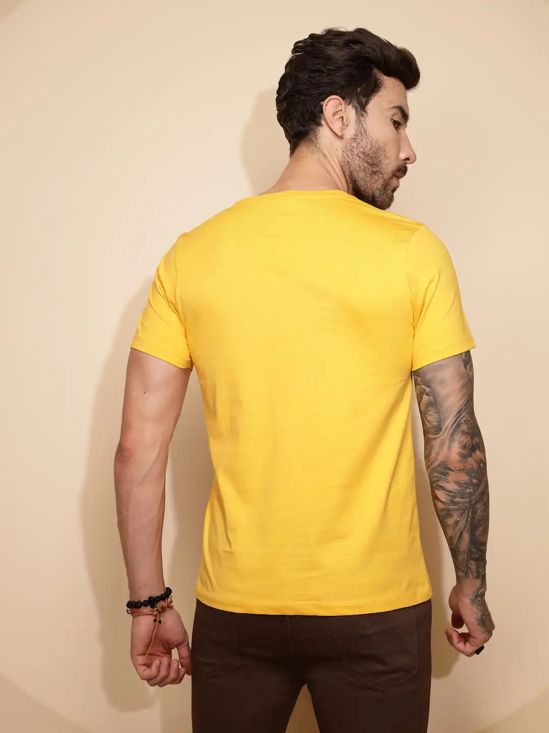 Yellow Cotton Regular Fit T-Shirt For Men - Global Republic