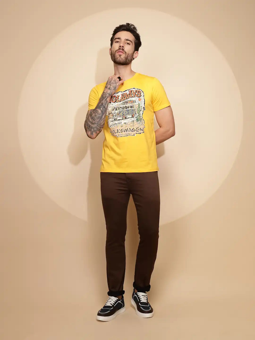 Yellow Cotton Regular Fit T-Shirt For Men - Global Republic