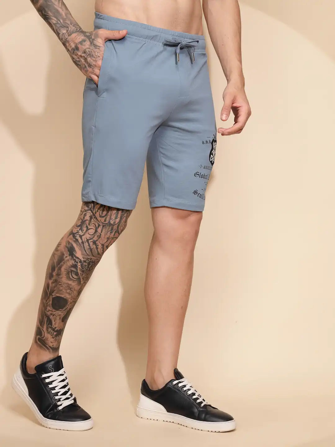 Blue Cotton Regular Fit Short For Men - Global Republic
