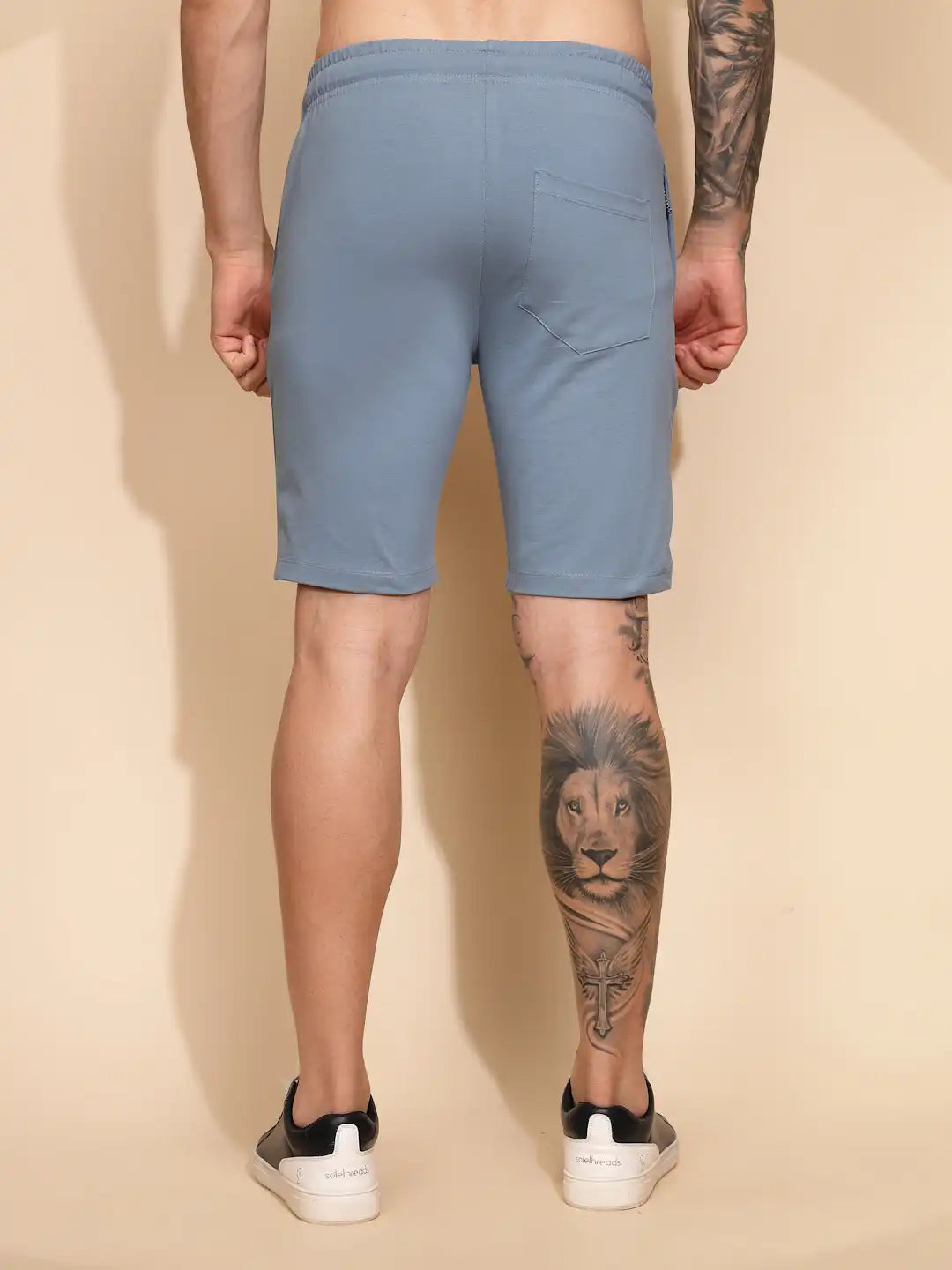 Blue Cotton Regular Fit Short For Men