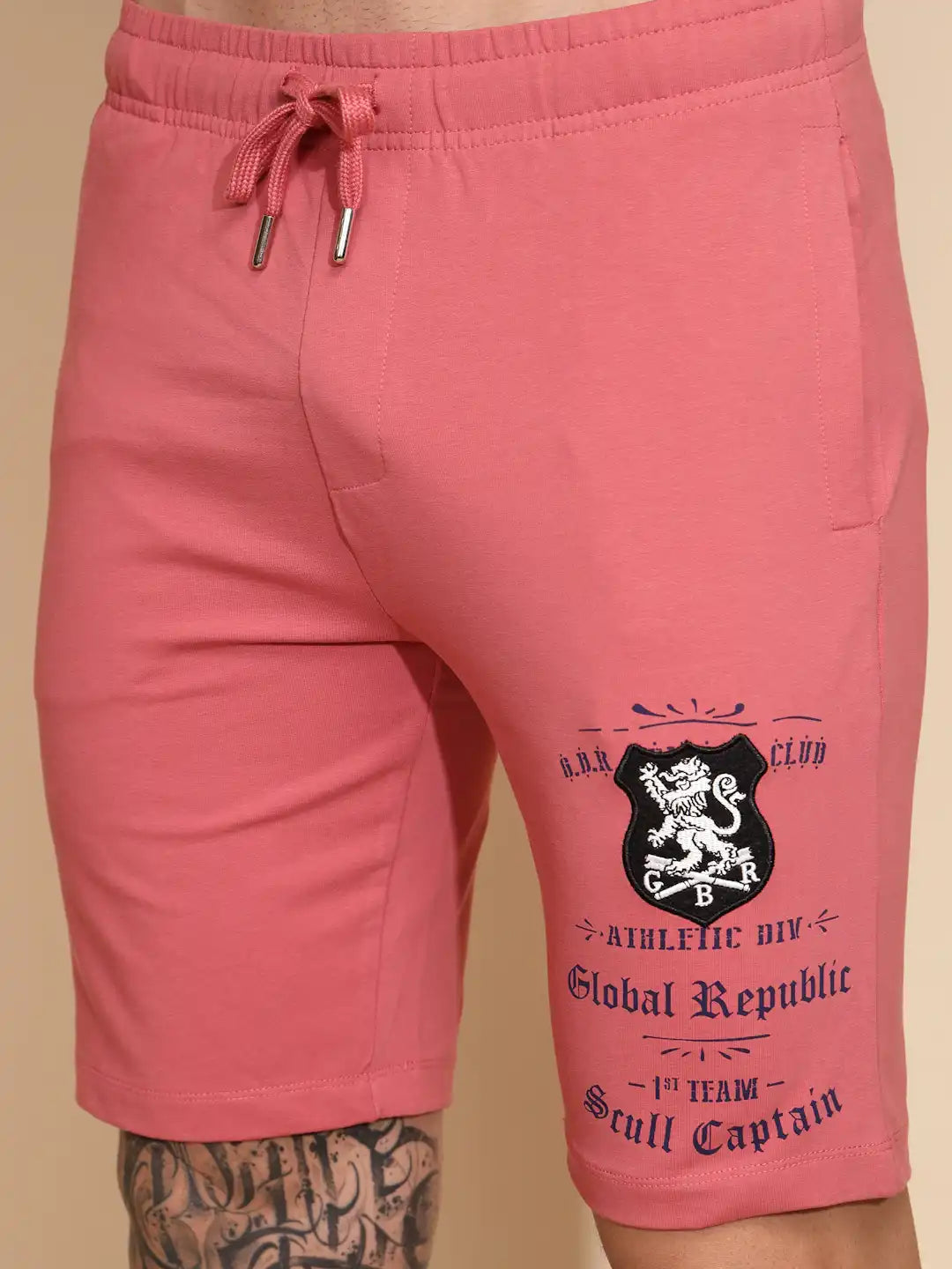 Pink Cotton Regular Fit Shorts For Men