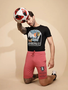 Pink Cotton Regular Fit Shorts For Men