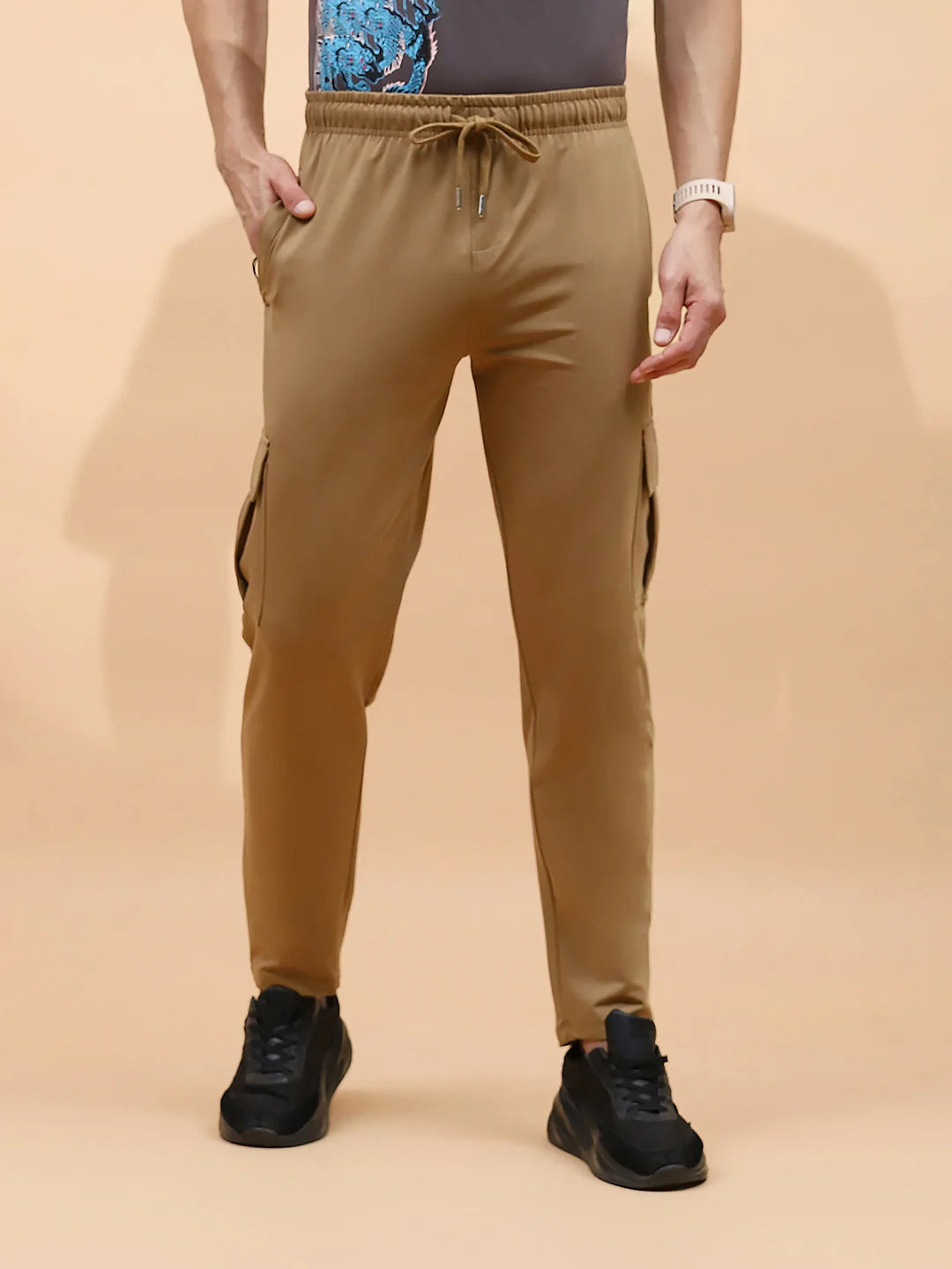 Khaki Cotton Regular Fit Cargo For Men - Global Republic