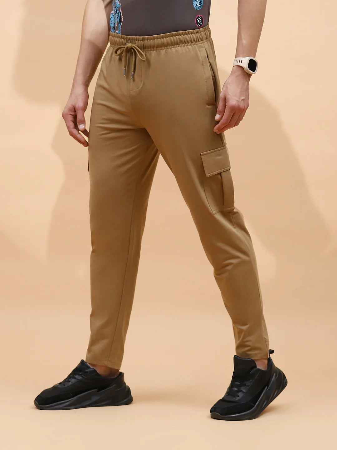 Khaki Cotton Regular Fit Cargo For Men - Global Republic