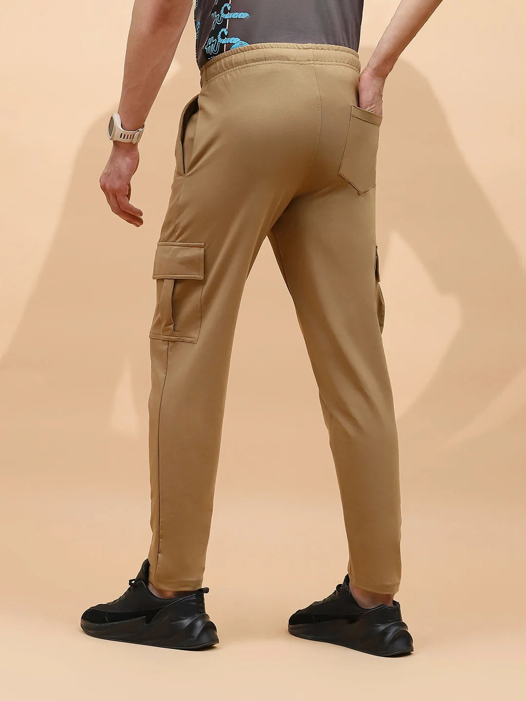 Khaki Cotton Regular Fit Cargo For Men - Global Republic