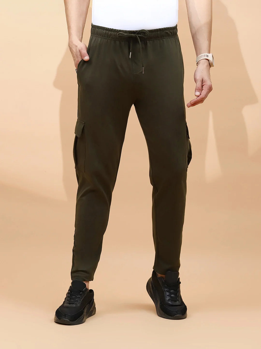 Olive Cotton Regular Fit Cargo For Men - Global Republic