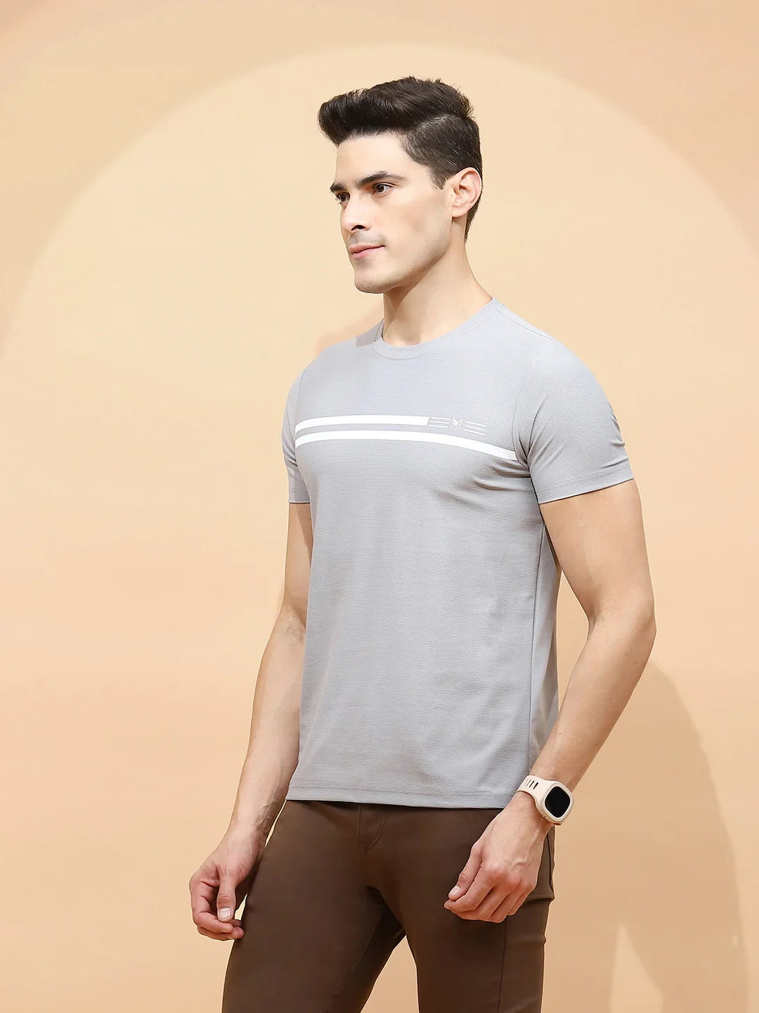 Grey Cotton Blend Regular Fit T-Shirt For Men