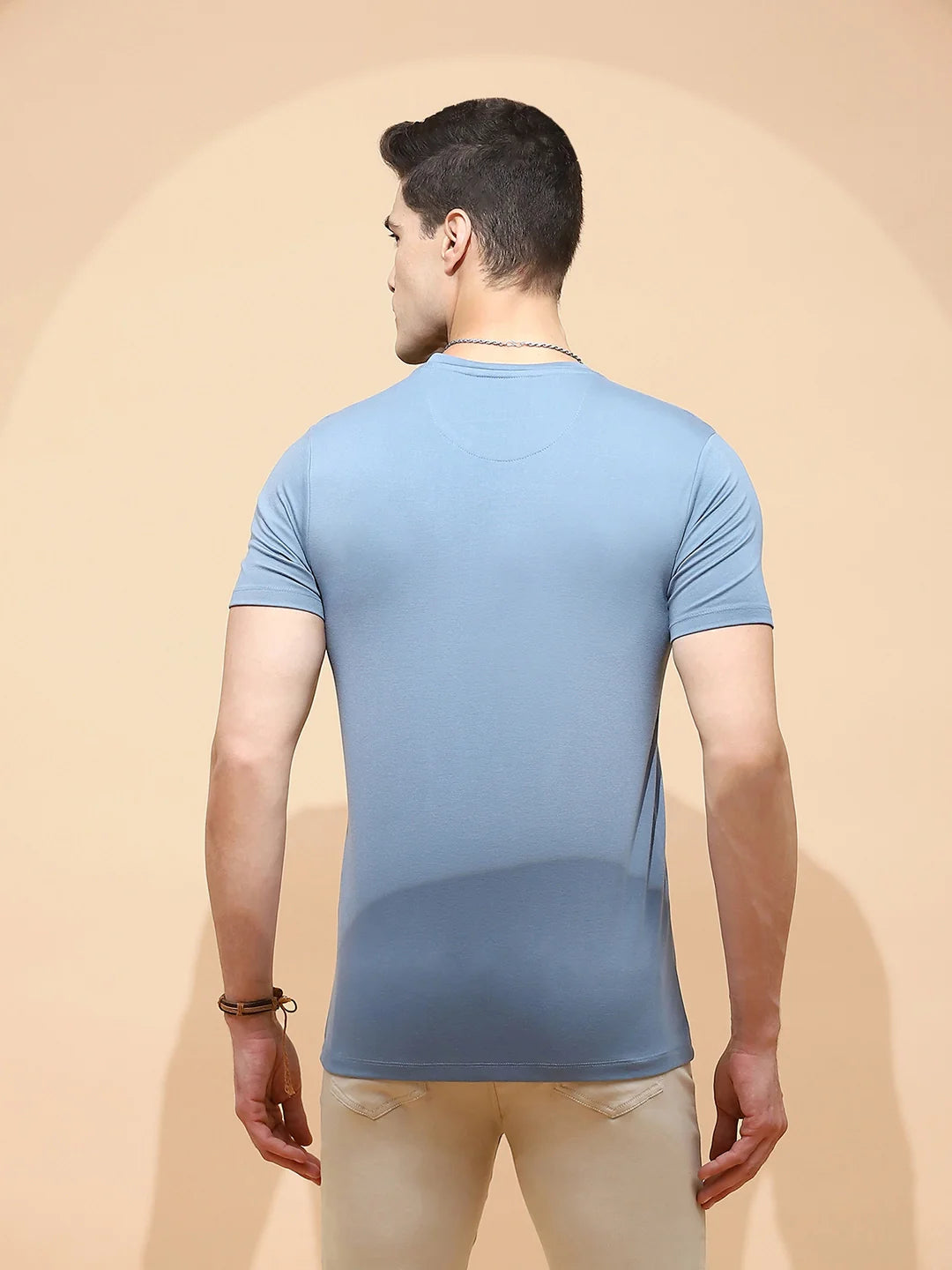 Teal Cotton Blend Regular Fit T-Shirt For Men - Global Republic