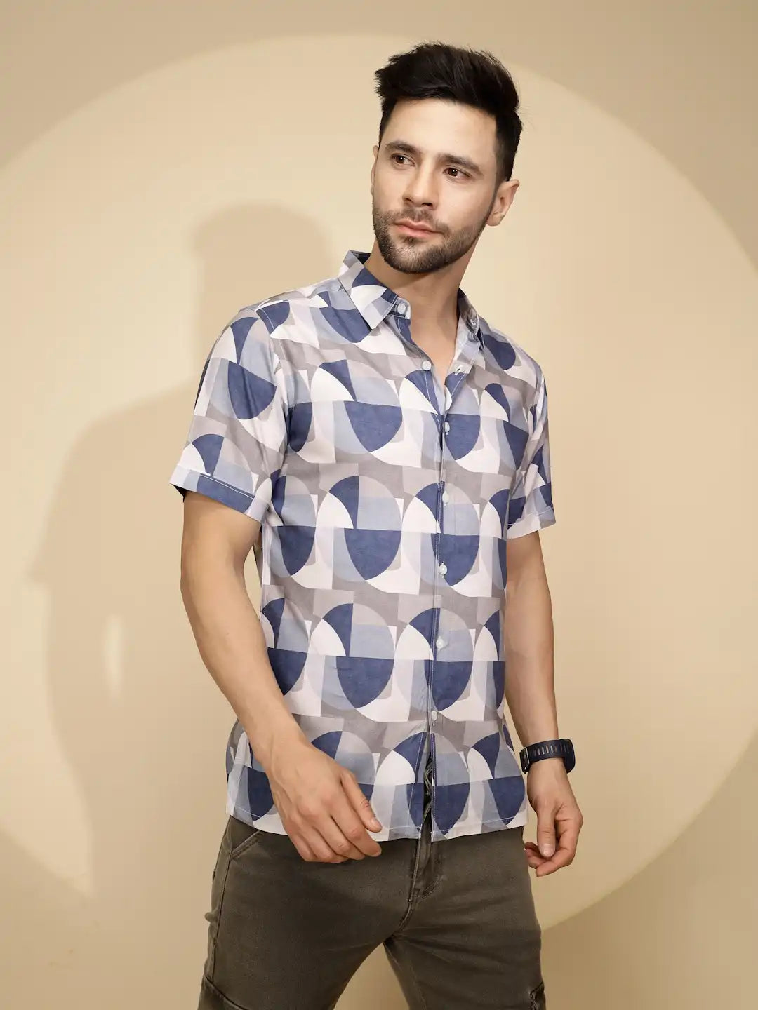 Blue Rayon Tailored Fit Shirt For Men - Global Republic